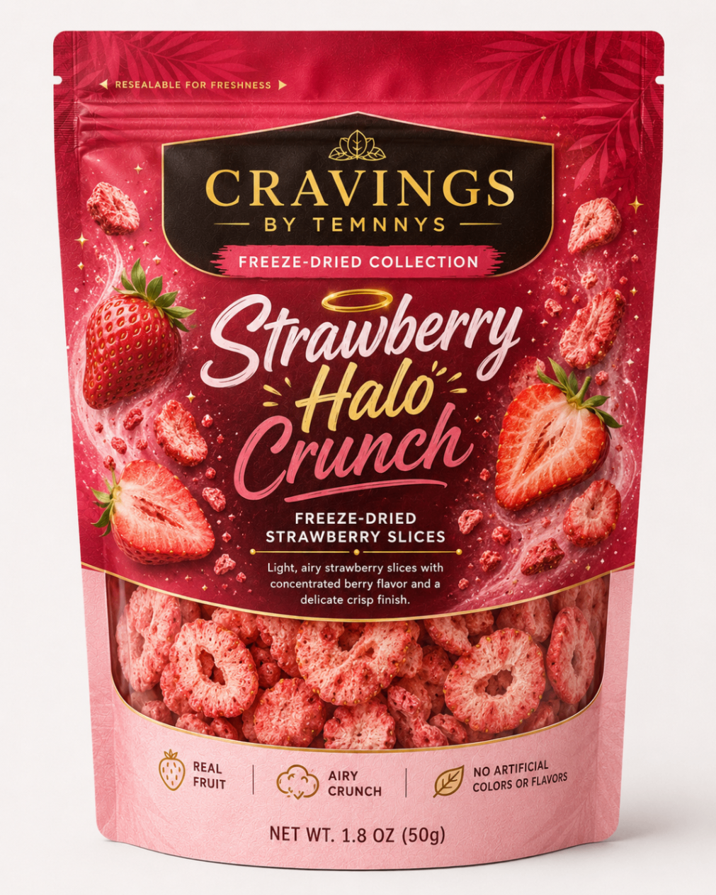 Strawberry Halo Crunch freeze-dried strawberries bag